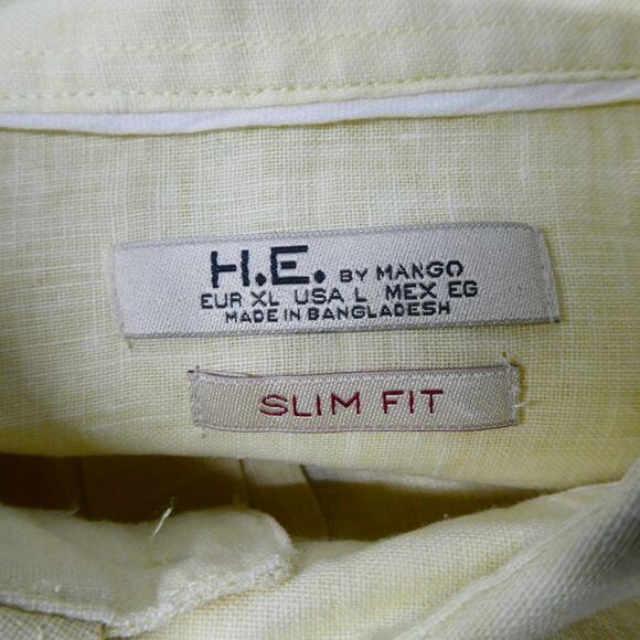 H.E. by Mango Men's Large Shirt Top Slim Fit Button Front Long Sleeve‎ Yellow - Picture 7 of 8